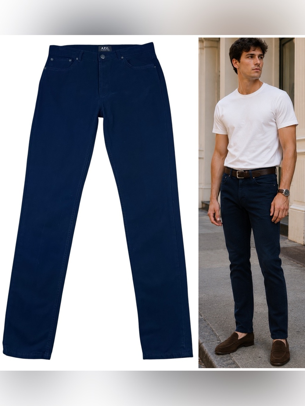 A.P.C. Petit New Standard Pants 30x32 Navy Button Fly Slim Straight Japan Preppy